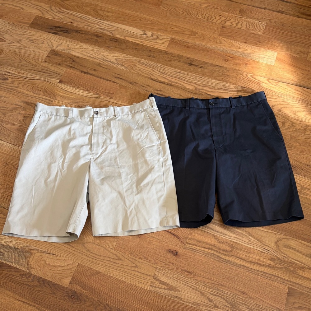 John W Nordstrom Mens 38 Smartcare Supima Cotton Chino Shorts Bundle Navy Khaki